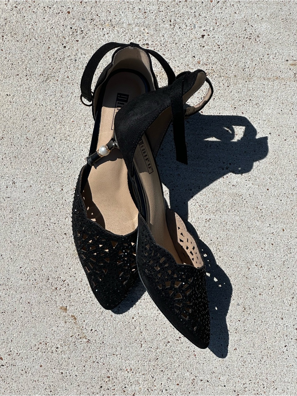 IDIFU Black Pointed-Toe Cutout Ankle-Strap Heels. 8